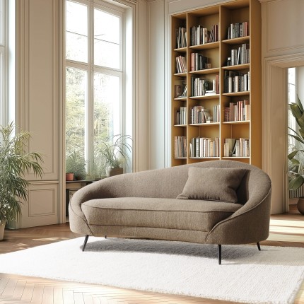 LEOPOLD - Bank 3 zits taupe bouclé stof gebogen rugleuning metalen poten LEOPOLD